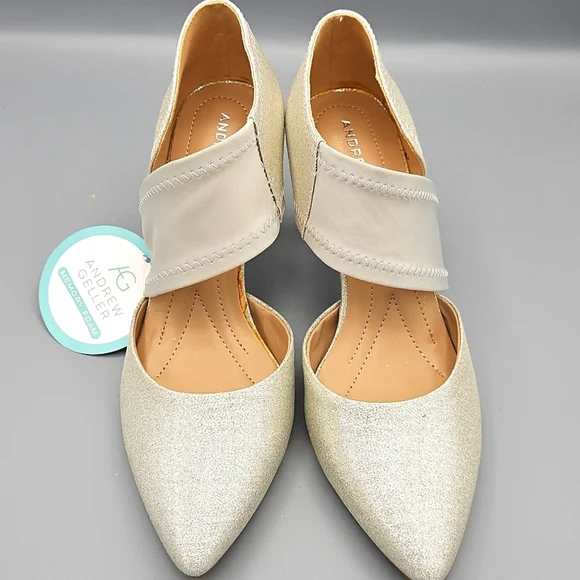 Andrew Geller Memory Foam Champagne/Silver Heels Size 7 NIB - Picture 5 of 8